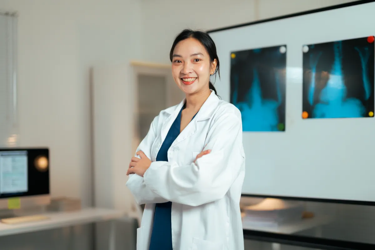 asian woman doctor smiling in clinic healthcare of utc