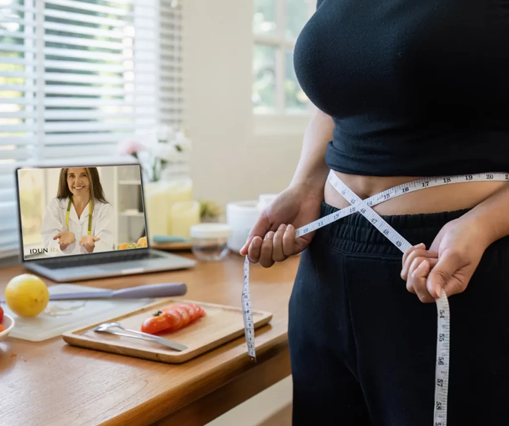 health apple and tape measure for diet of woman i utc