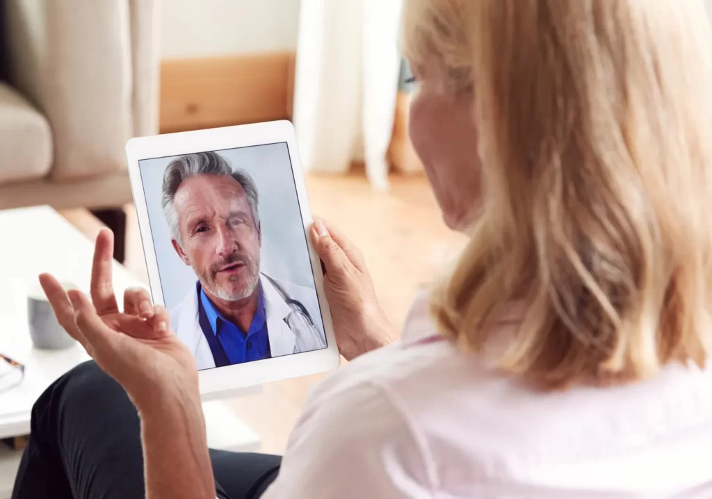 woman tablet call