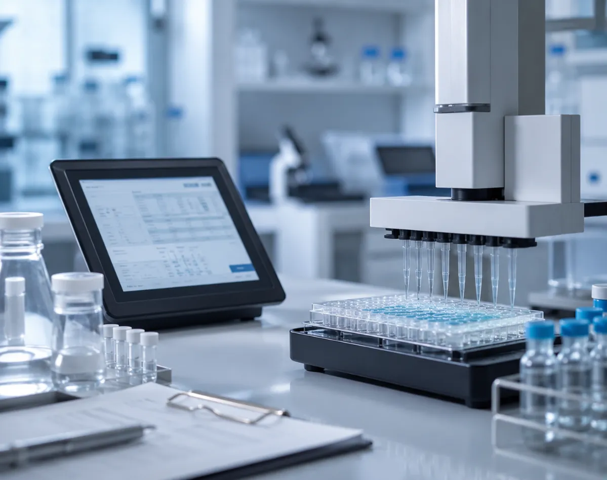 Laboratory technician reviewing test results