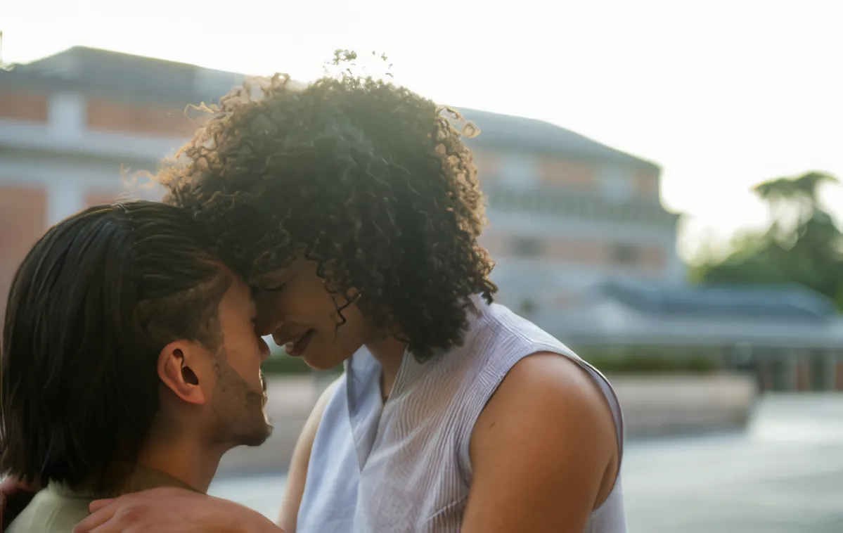 loving young couple embrace with affection outdoor utc
